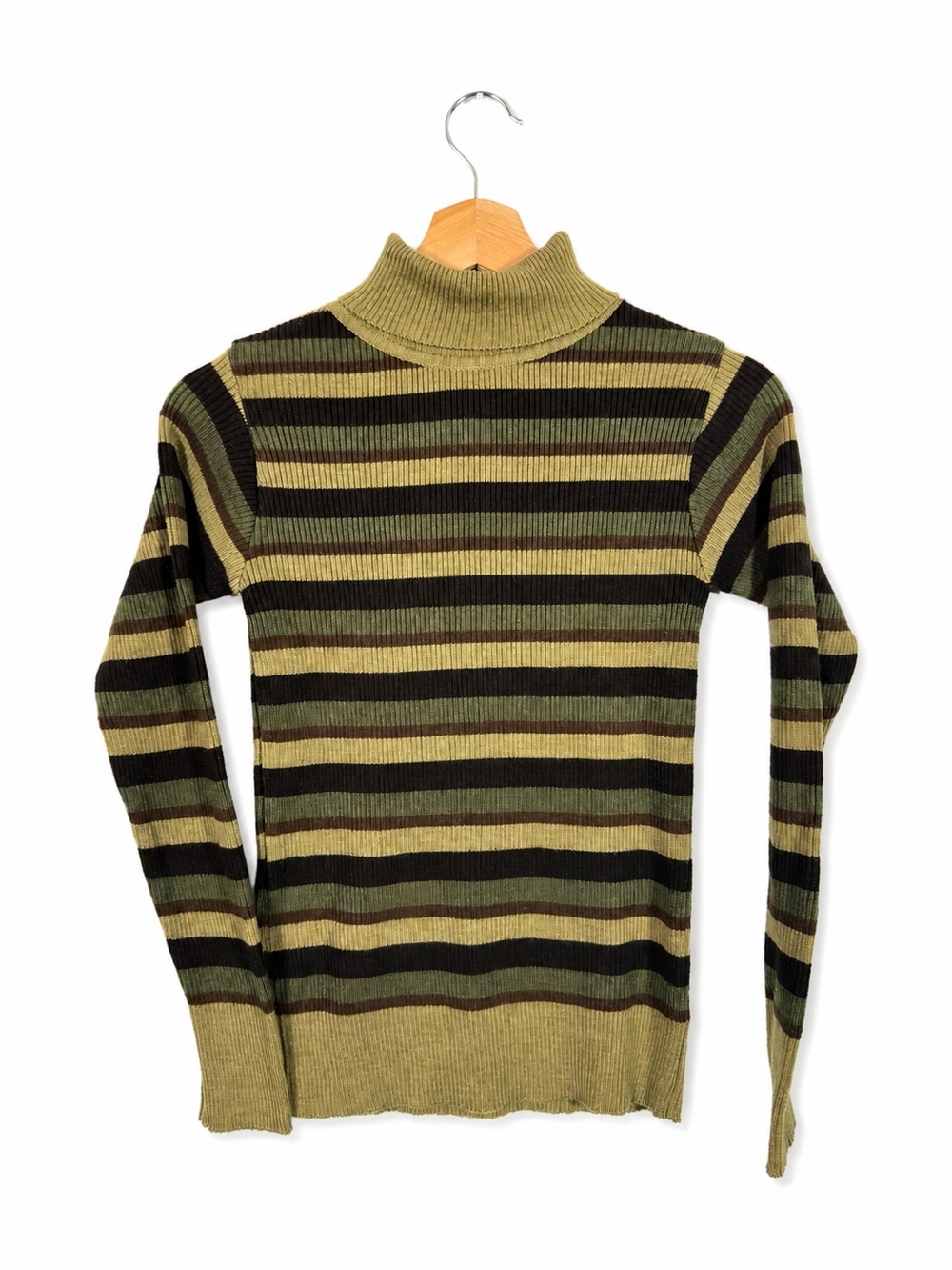 VTG VK Thapar Wool Blend Striped Turtleneck Sweater Size M 70s Gorpcore Fall